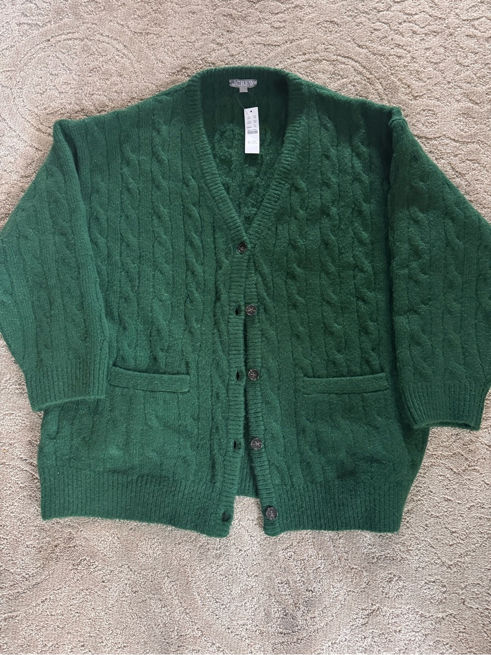 J. Crew Forest Green Cable-Knit Button Cardigan